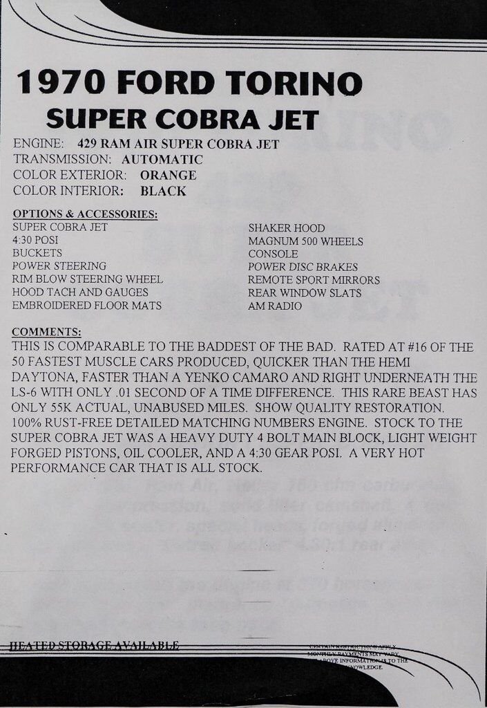 1970 Ford Torino Super Cobra Jet Matching# 429cu.in. DragPack **PRIX EN USD** Orange Montreal - photo #31