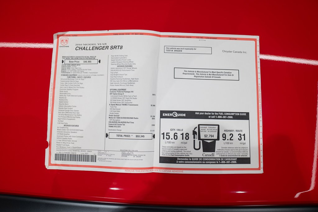 2010 Dodge Challenger Coupé 2 portes SRT8 MANUAL *PRICE IN USD* Red Kirkland - photo #37