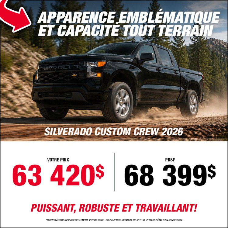 Gatineau GM promo SILVERADO CUSTOM CREW CAB 2026 aout FR