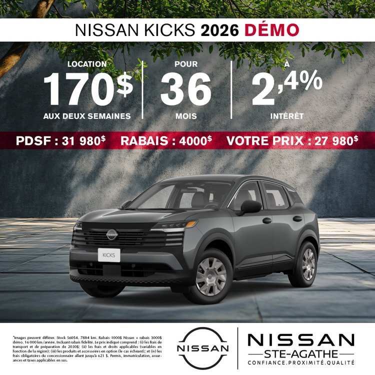 Nissan ste agathe promo aout KICKS 2026 FR
