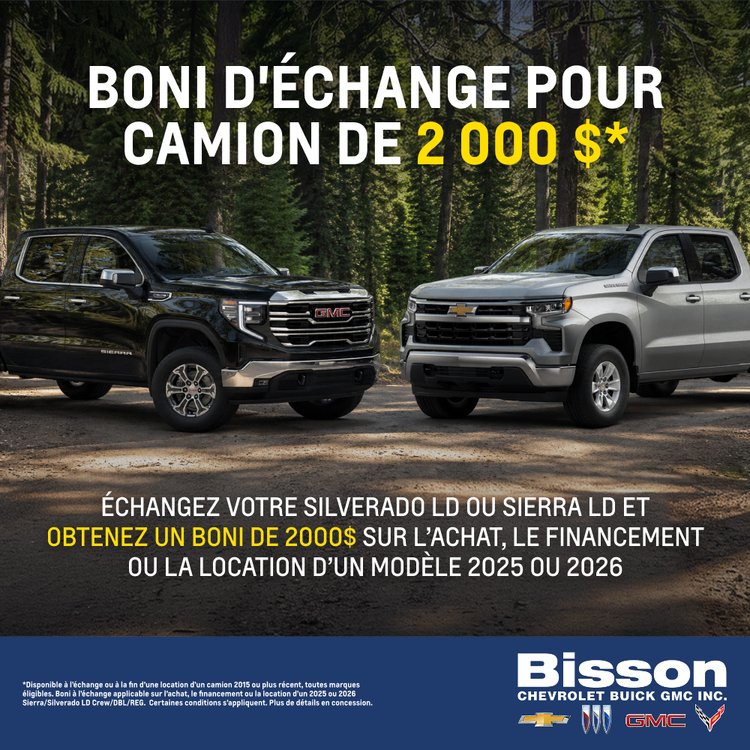 Bisson Chevrolet promo aout camions LD