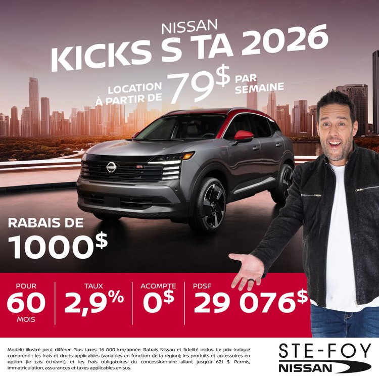 Ste foy nissan promo aout Kicks S 2026