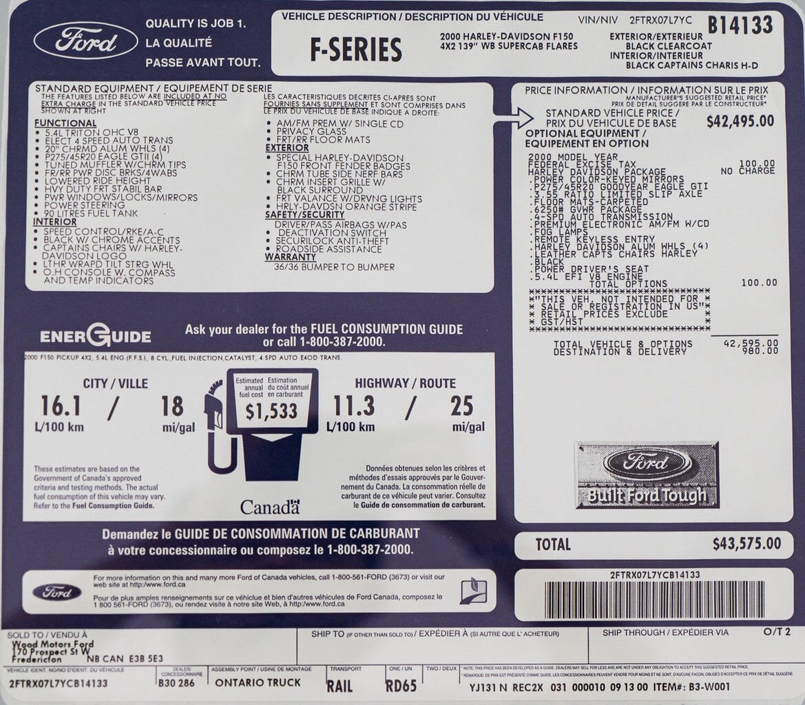 2000 Ford F-150 Harley Davidson Edition In Delivery Packaging Black Montreal - photo #22