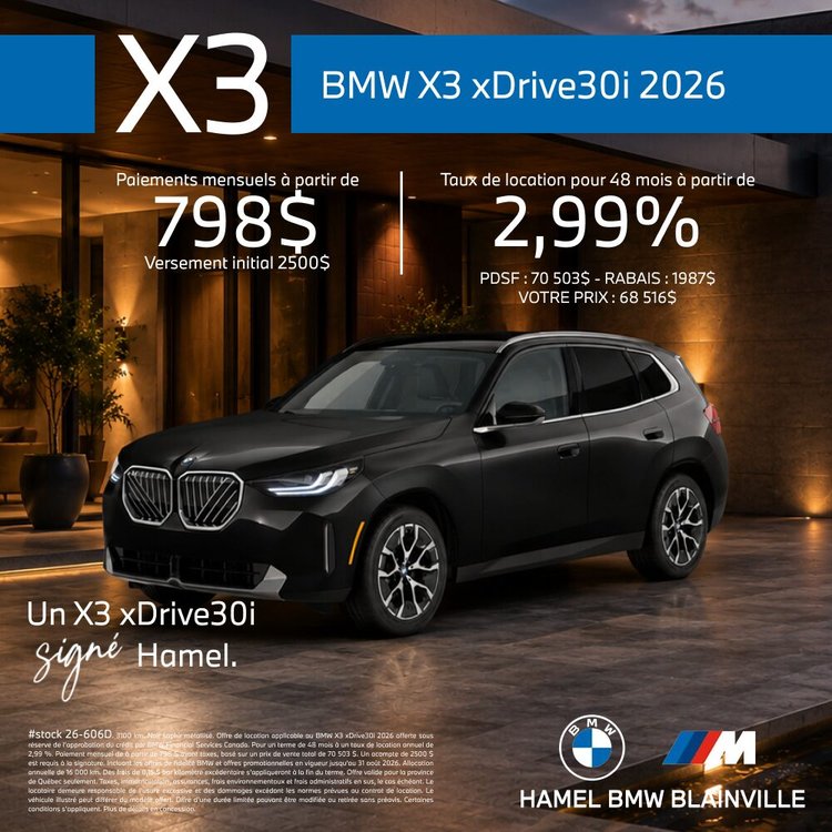 HAMEL BMW X3 xDrive30i 2026 AOUT FR