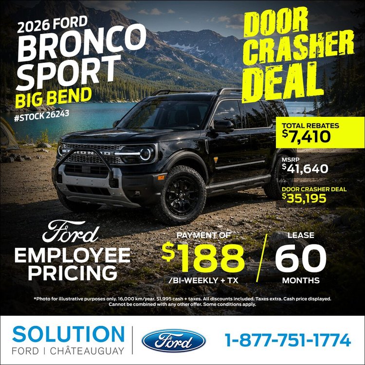 Solution Ford promo aout BRONCO SPORT 2026 EN NEW DESIGN