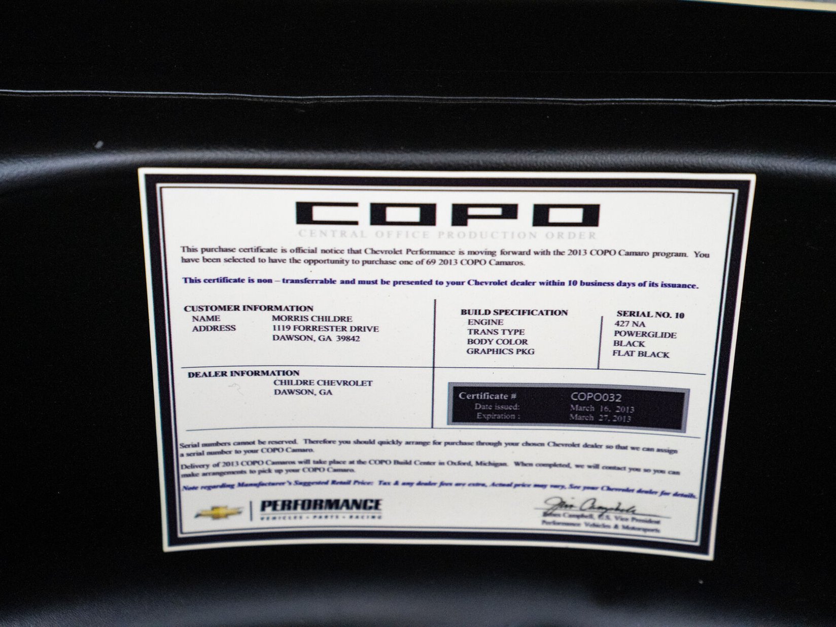 2013 Chevrolet COPO Camaro 427 #10 of 69 Voiture D'accélération d'usine / Exemple Neuf Jamais Couru Black Montreal - photo #60