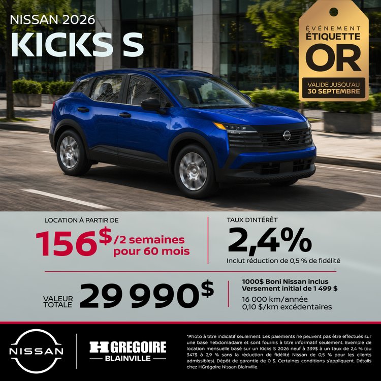 Nissan blainville promo aout KICKS S FR
