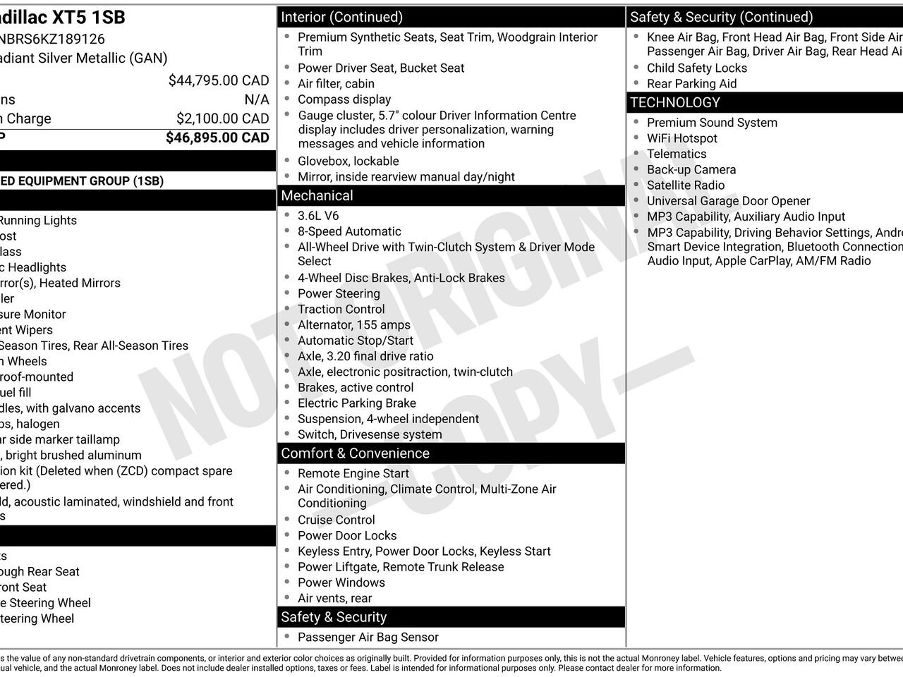 Cadillac XT5 V6 3.6 IMPECCABLE STOCK XP5727A 2019 Argent Laval - photo #4