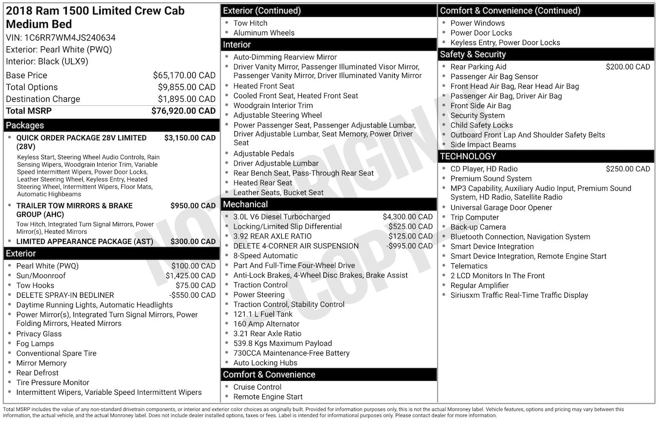 2018 Ram 1500 *DIESEL* LIMITED CREW CAB White Laval - photo #3