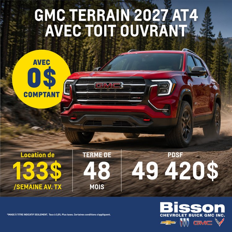 Bisson Chevrolet promo aout GMC Terrain 2027 AT4