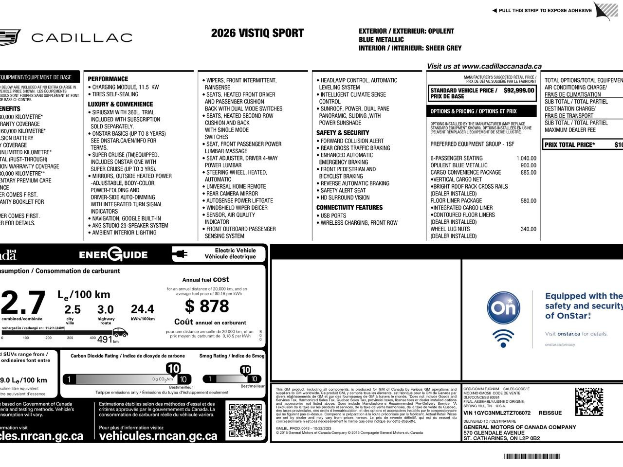 Cadillac VISTIQ Sport AWD FINANCEMENT À PARTIR 3.99% 2026 Bleu Laval - photo #7