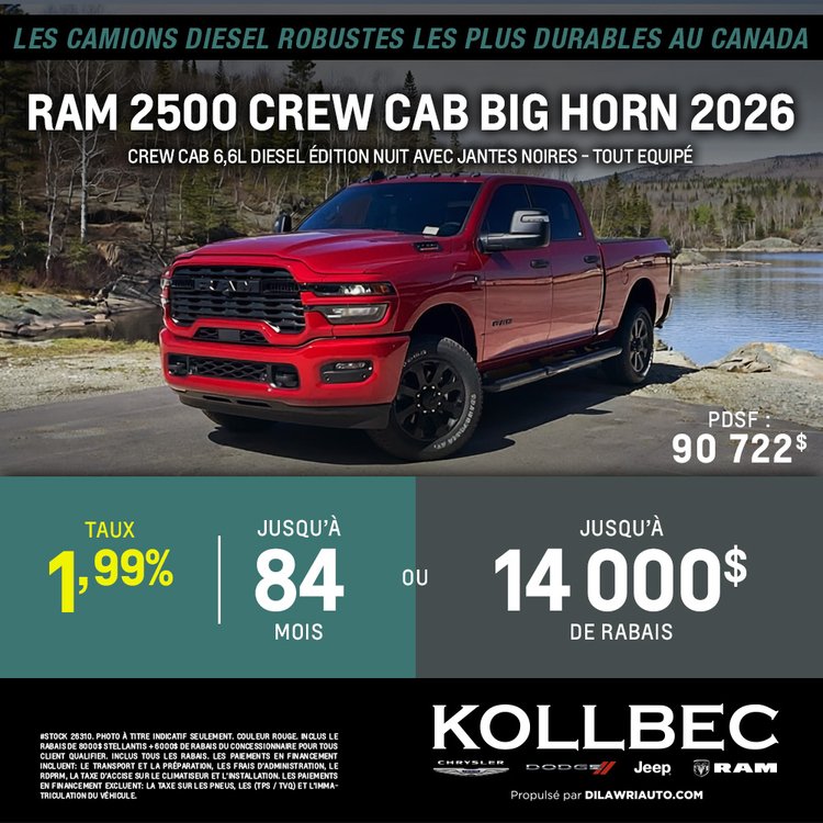 Kollbec promo juillet RAM 2500 BIG HORN 2026 FR