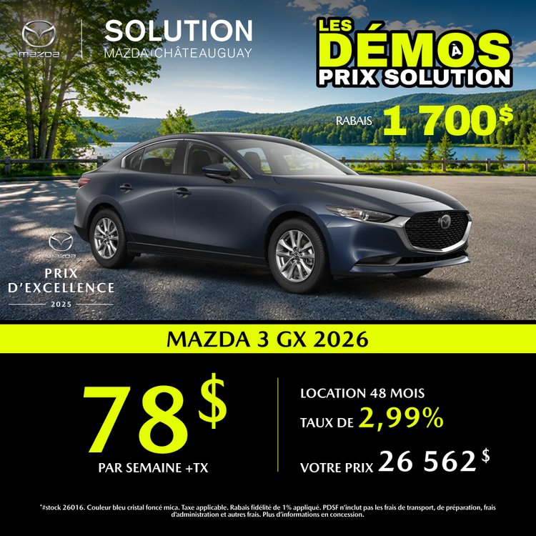 Solution mazda promo AOUT MAZDA 3 GX 2026 FR