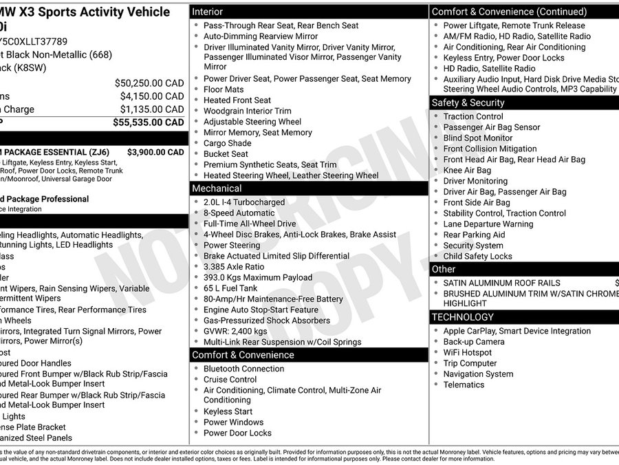 BMW X3 2020 2020 Noir