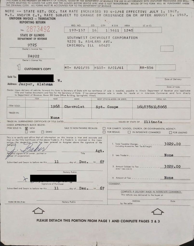 1968 Chevrolet Impala Match N# L72 427/425 4spd 4.56gear Org Bill Of Sale | PRIX EN USD Red Montreal - photo #27
