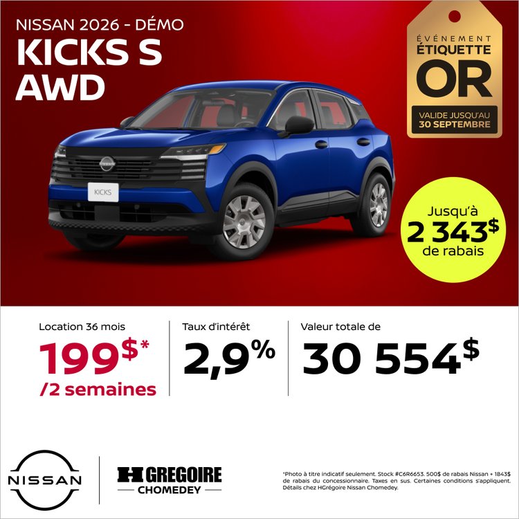 Nissan chomedey promo aout KICKS S FR