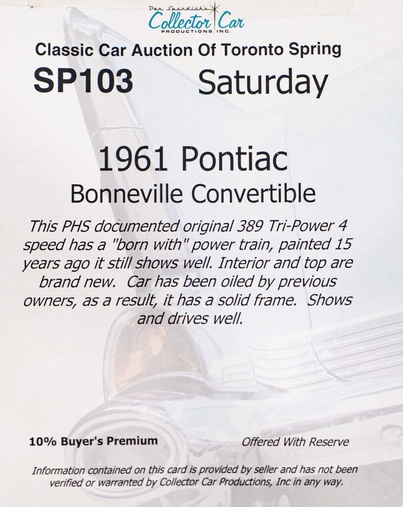 Pontiac Bonneville **PRIX EN USD**C8 Suffix 389cu.in. TriPower 4 Speed 1961 Bleu Montréal - photo #57