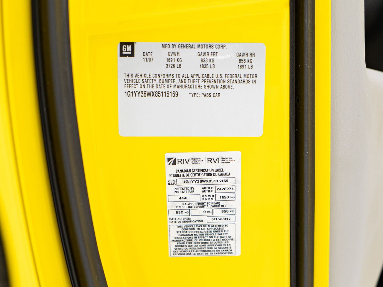 2008 Chevrolet Corvette With only 900km (563mi) From new with window sticker Yellow Kirkland - photo #42