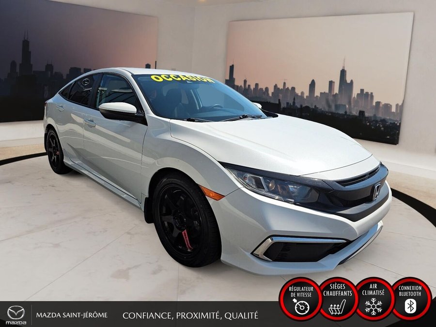 Honda Civic Berline LX | MANUELLE | MAGS NOIR | CLEAN CARFAX | 2020 Blanc